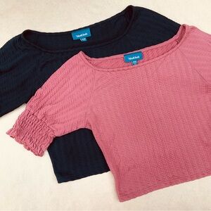 ModCloth ❉ One To Admire Boat Neck Puff Sleeve Ribbed Knit Smocked Crop Tops XXS
